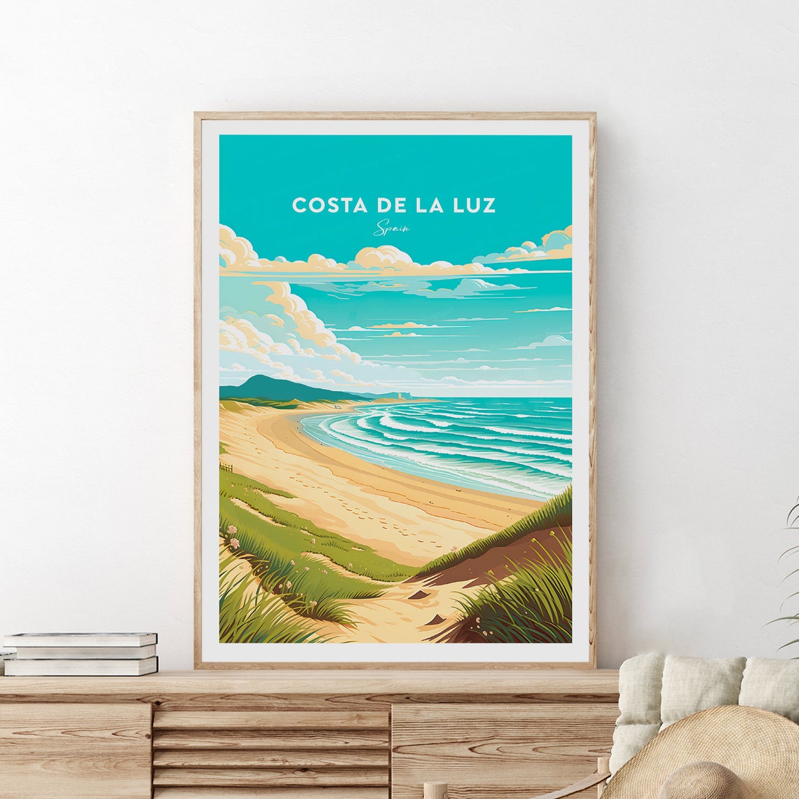 Costa De La Luz Spain Empty Beach Dunes Turquoise Waves Travel Poster - Image 2