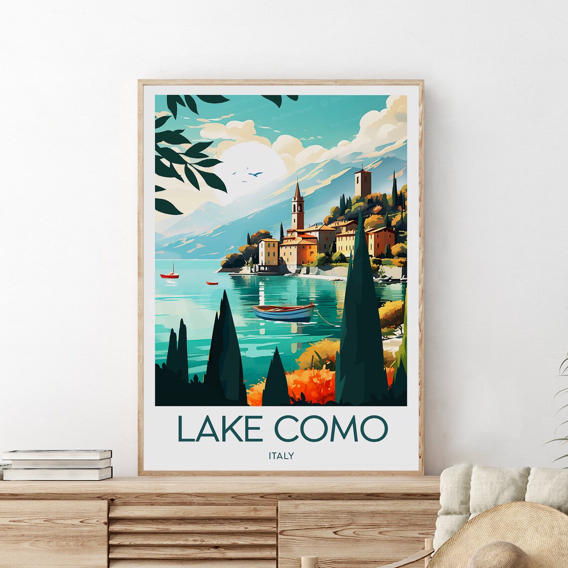 Lake Como Italy Lakeside Village Boats Cypress View Travel Poster - Image 2