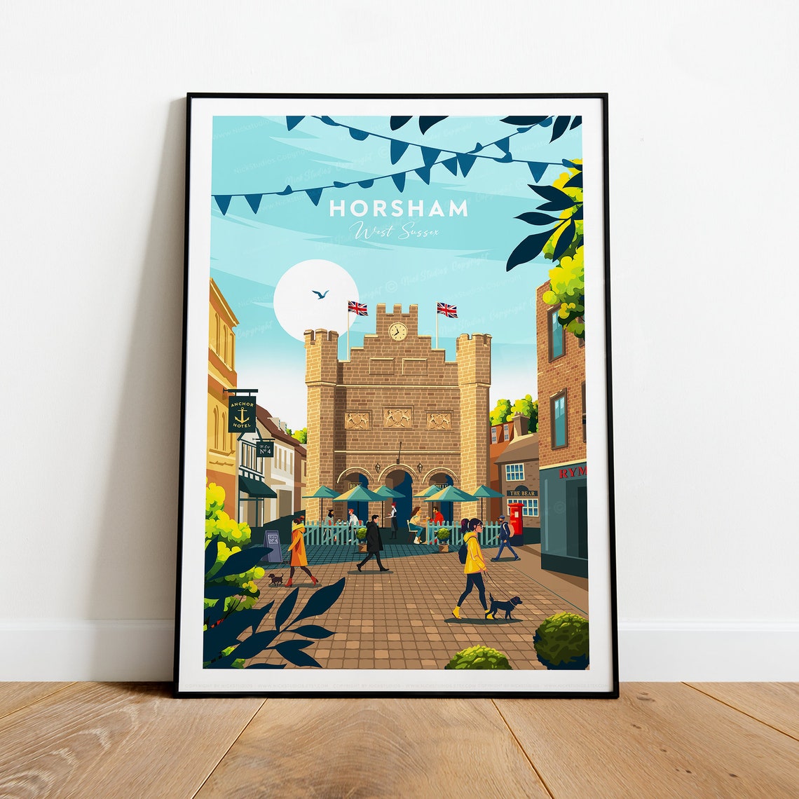 Horsham Traditional Travel Print West Sussex Horsham Poster Horsham Gift Horsham Bandstand Carfax Birthday