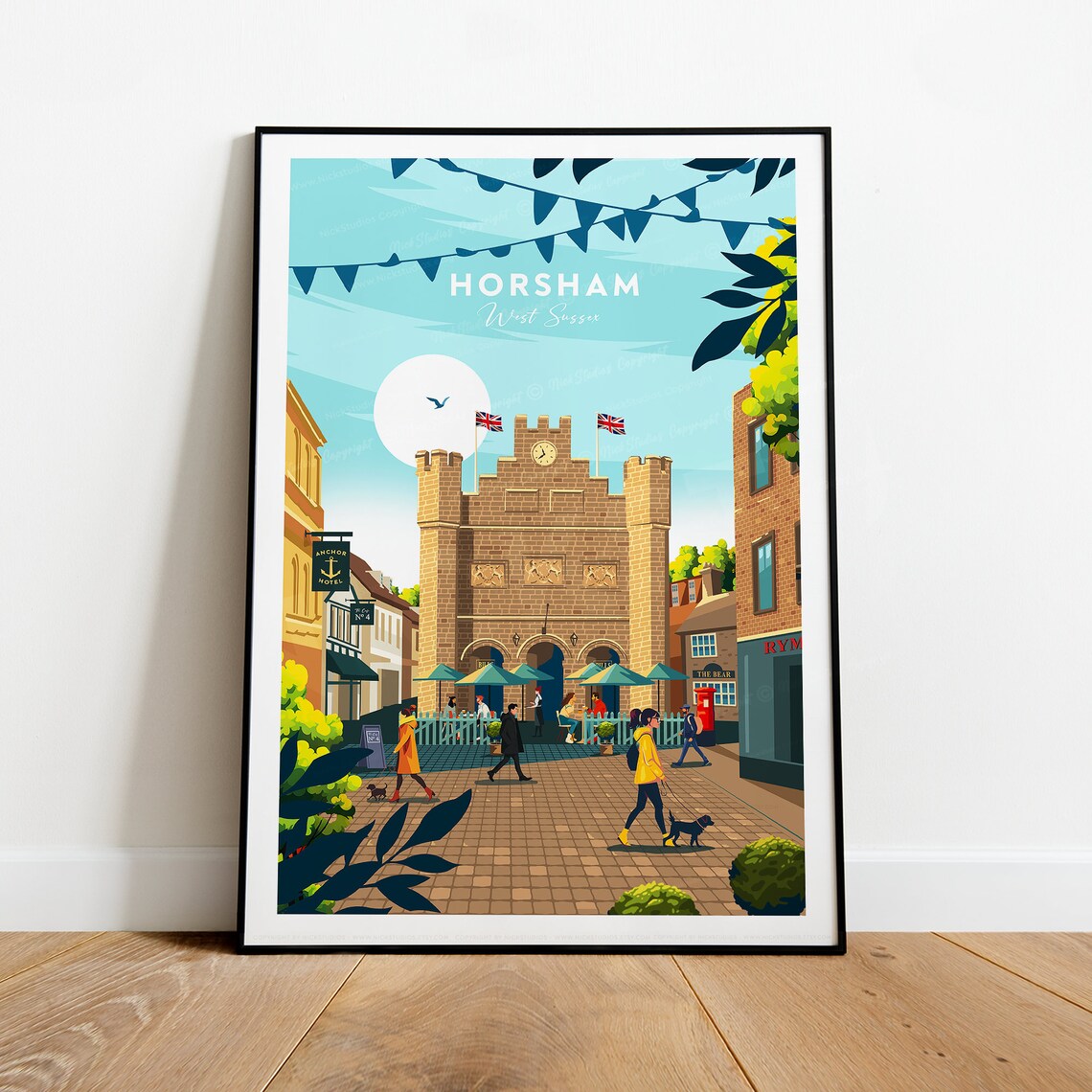 Horsham West Sussex Market Square with Castle Gate Travel Poster