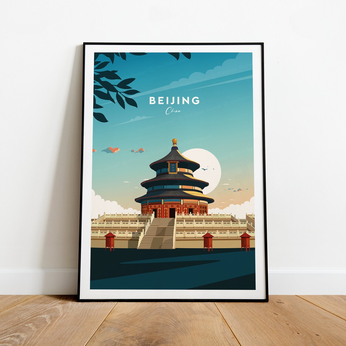 Beijing Temple of Heaven Hall at Moonrise China Travel Poster