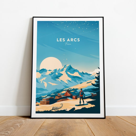 Les Arcs Traditional Travel Print France Les Arcs Poster Ski Poster Ski Resort Print Les Arcs Ski Wedding Gift Birthday