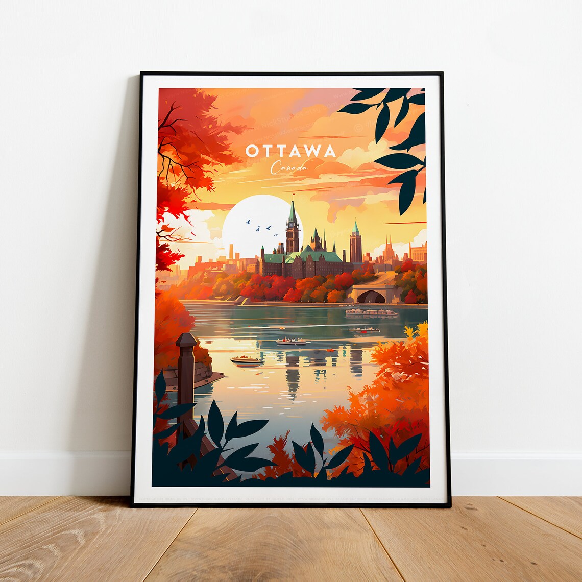 Ottawa Canada Parliament Hill Autumn Sunset River Scene Poster - Image 2