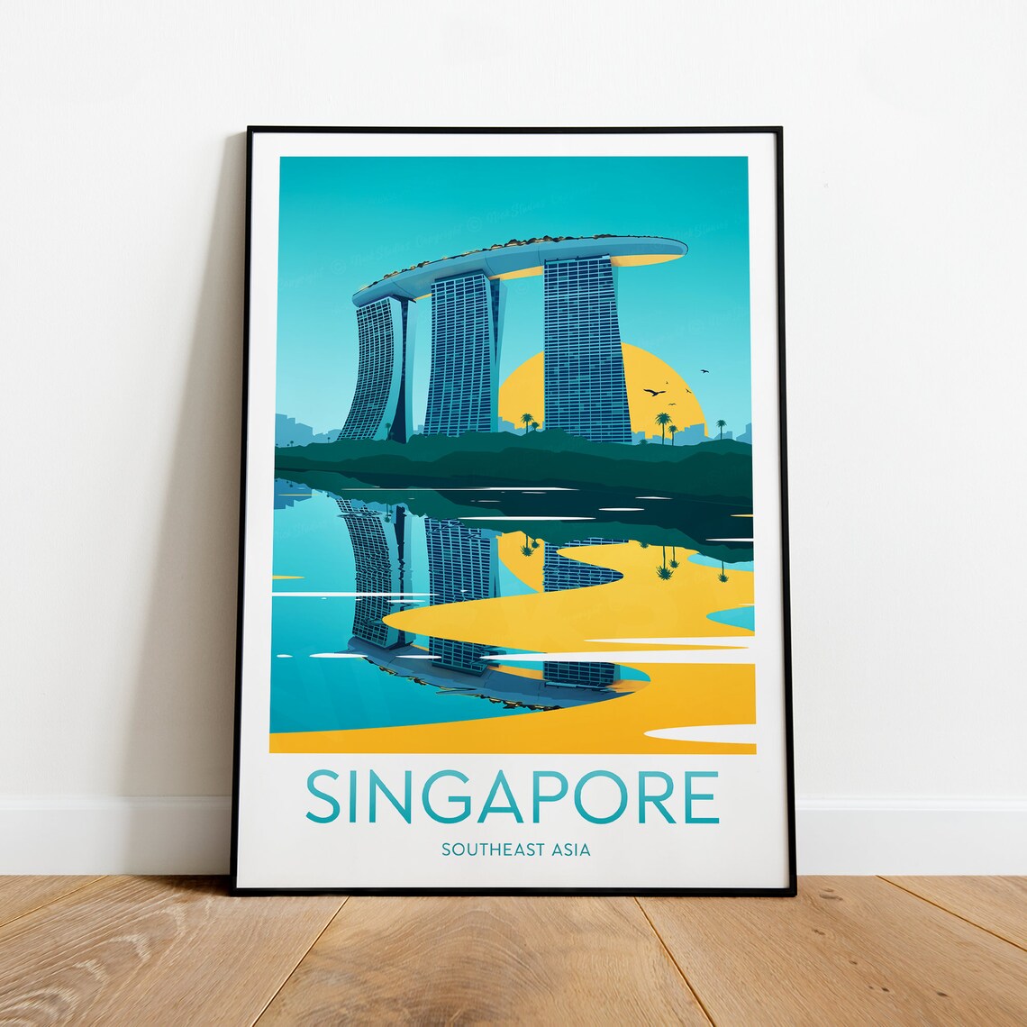 Singapore Marina Bay Sands Sunset Skyline Waterside Travel Poster - Image 2