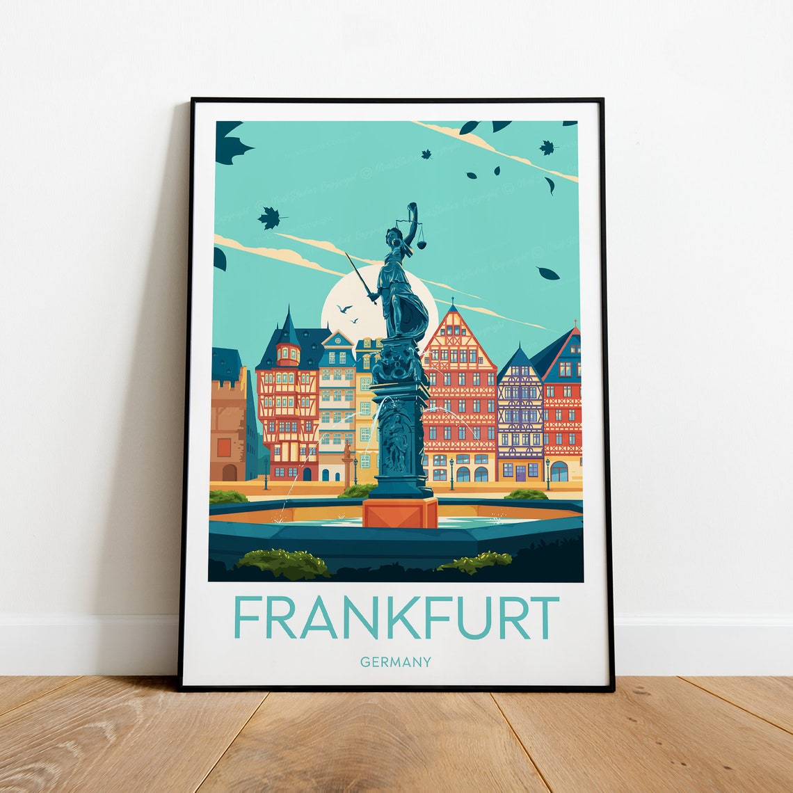 Frankfurt Germany Old Town Half Timbered Houses And Fountain Poster
