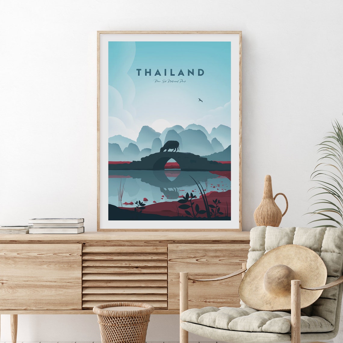 Thailand Khao Sok National Park Elephant Lake Minimalist Travel Poster