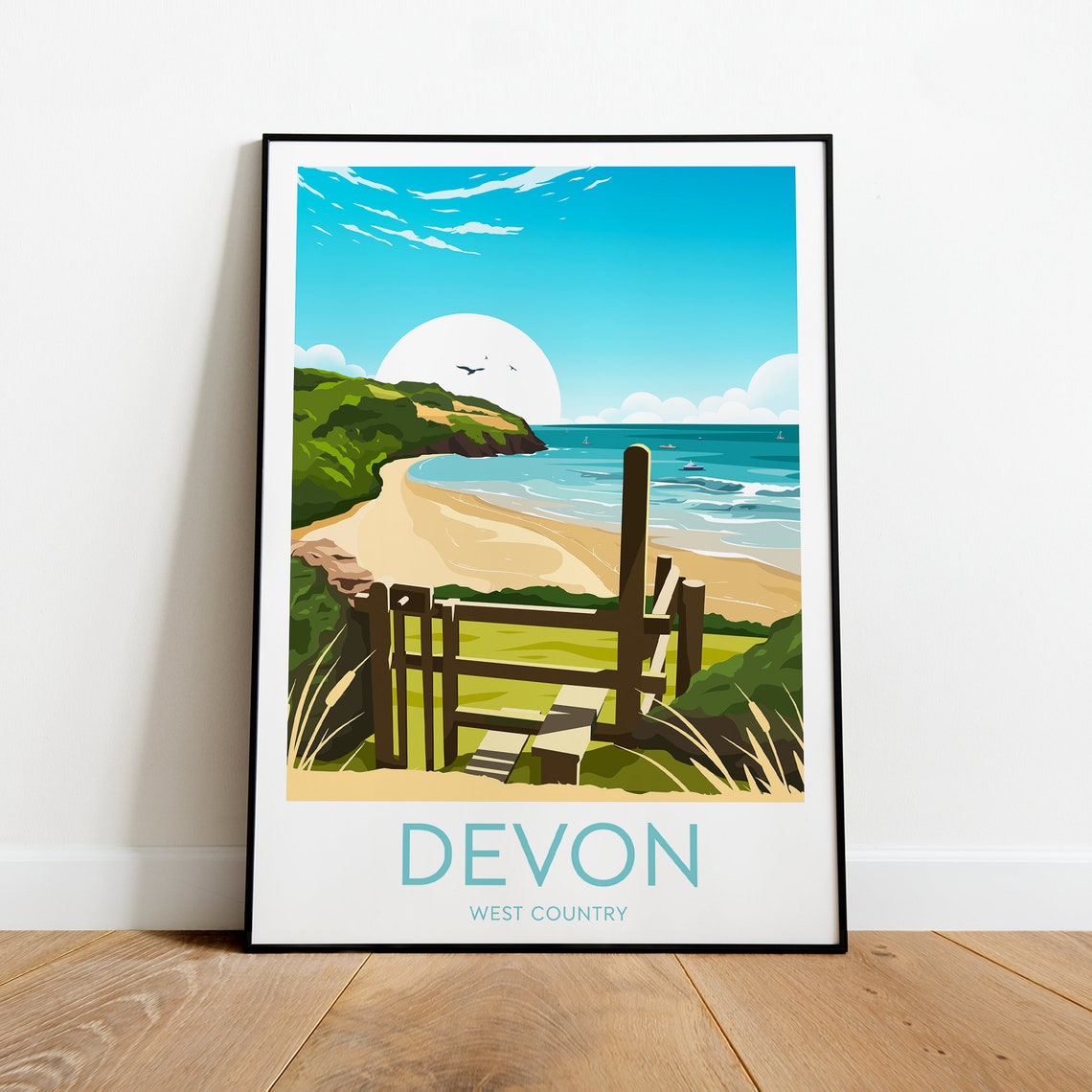 Devon West Country Beach Gate Coastal Path Sea View Travel Poster