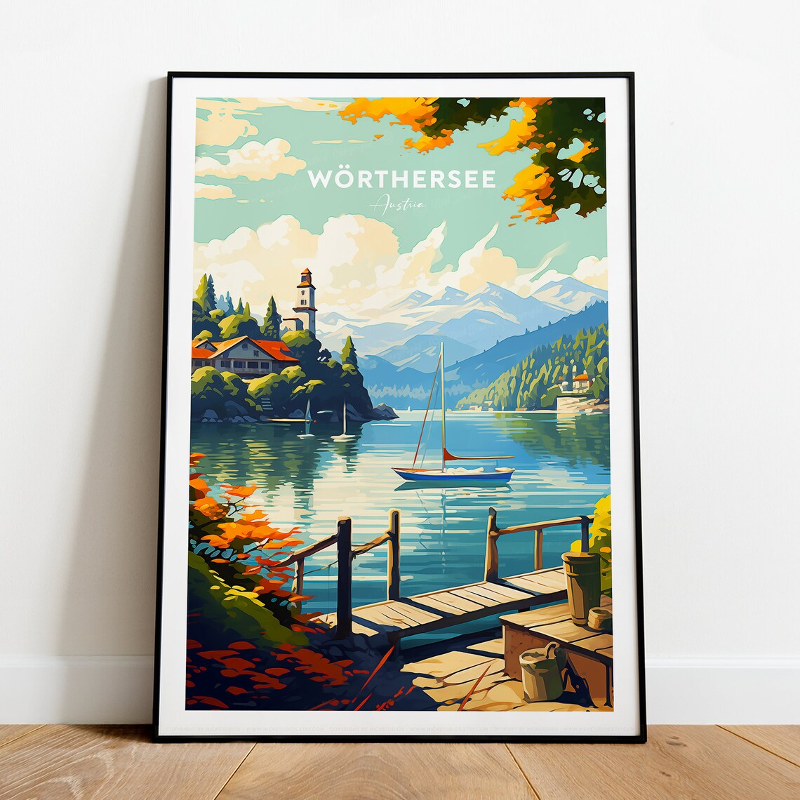 Wörthersee Austria Lake Sailboats Church Alpine View Travel Poster - Image 2