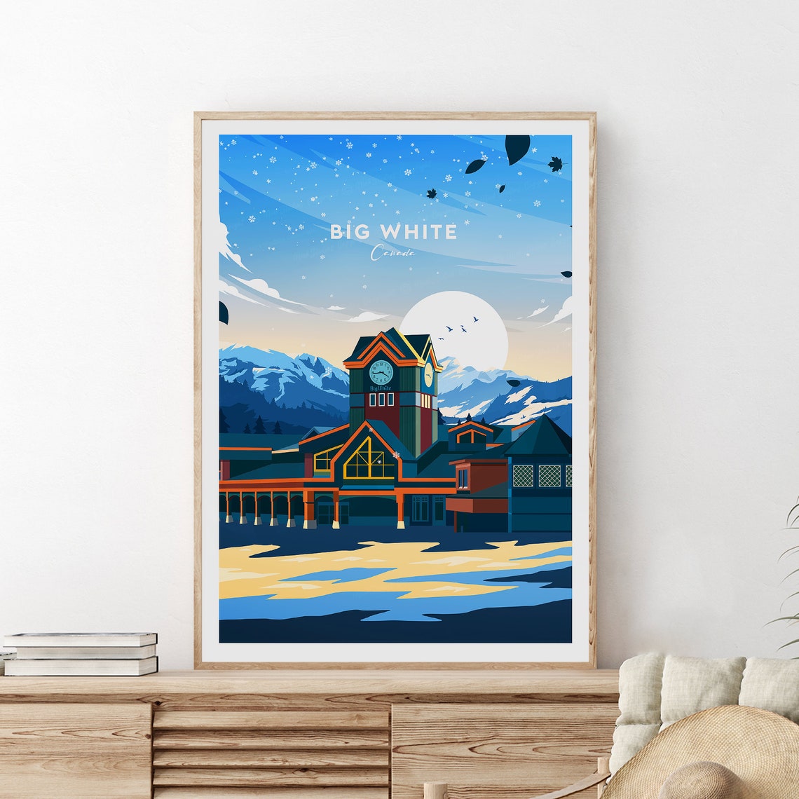 Big White British Columbia Ski Lodge Snowy Village Night Travel Poster - Image 2