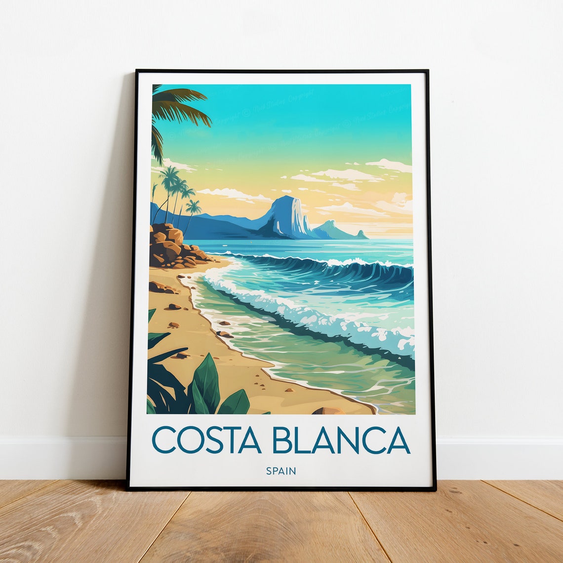 Costa Blanca Spain Sandy Beach Turquoise Waves Summer Travel Poster - Image 2