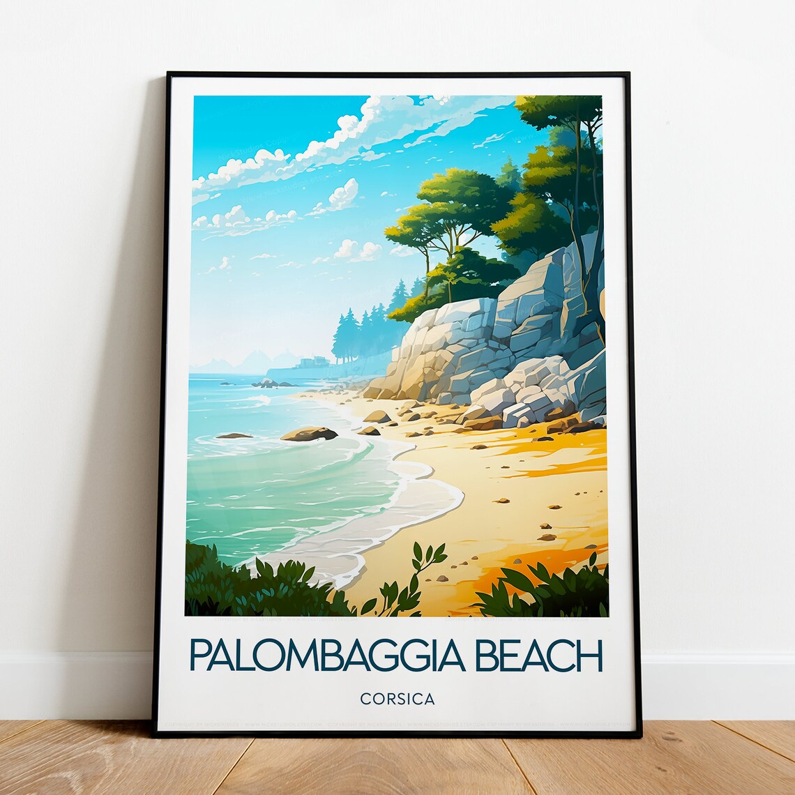 Palombaggia Beach Corsica Turquoise Shoreline Rocky Cove Travel Poster