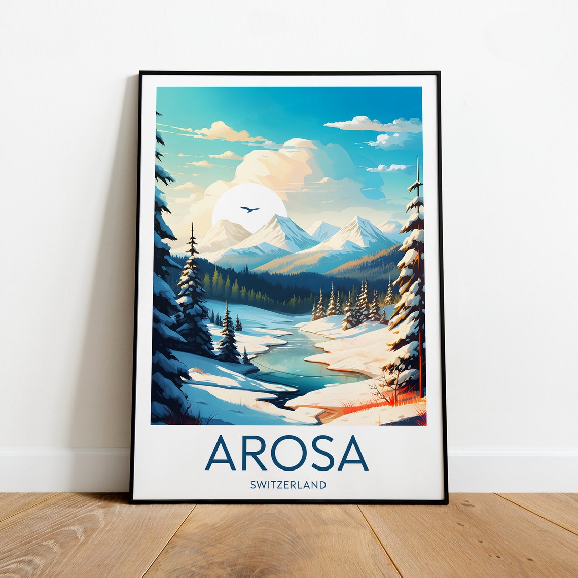 Arosa Switzerland Snowy Alpine Valley Peaceful Stream Poster - Image 2