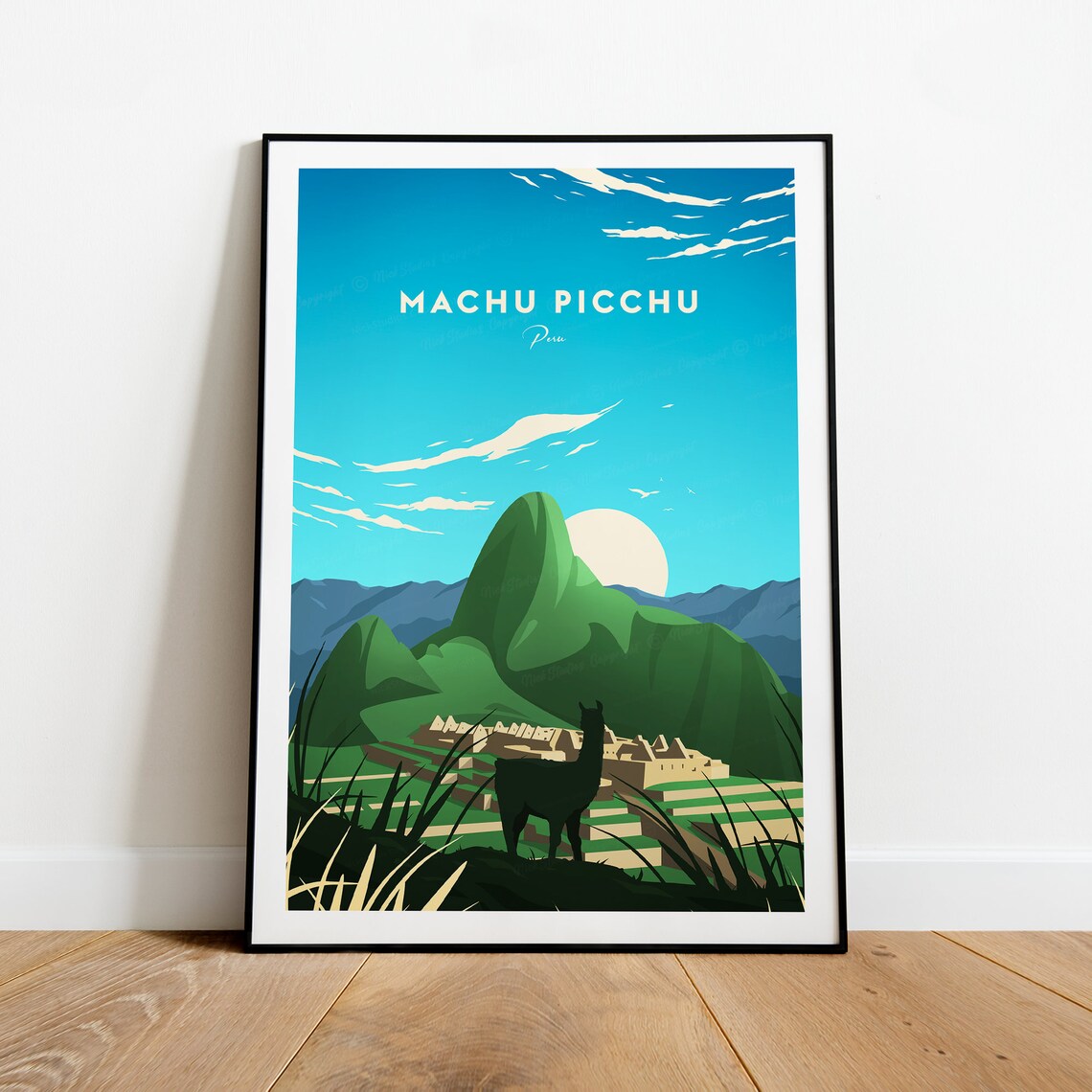 Machu Picchu Peru Llama Silhouette Mountain Ruins Travel Poster - Image 2