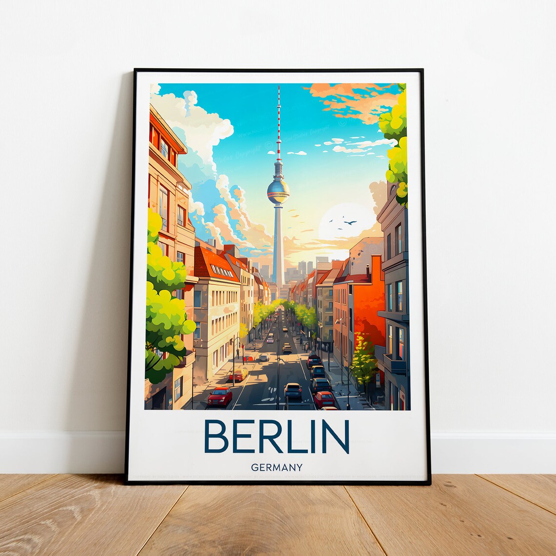 Berlin Germany TV Tower Sunset Boulevard Street Scene Poster