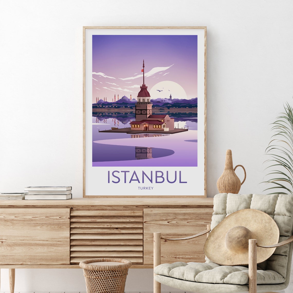 Istanbul Turkey Maiden's Tower Sunset Purple Twilight Scene Poster