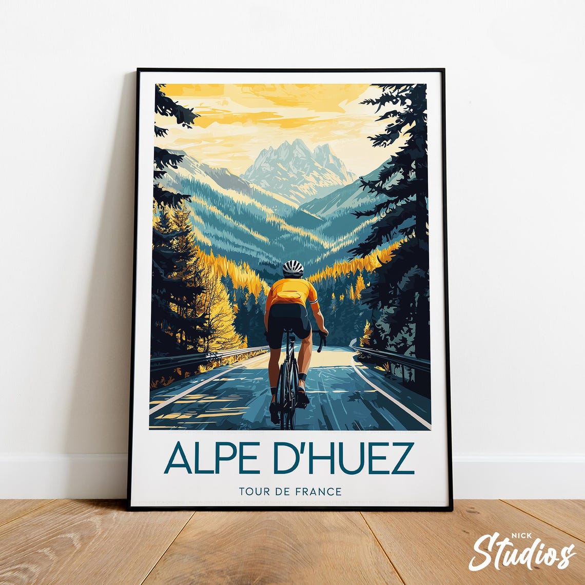 Alpe d'Huez Tour de France Modern Cyclist Mountain Climb Poster