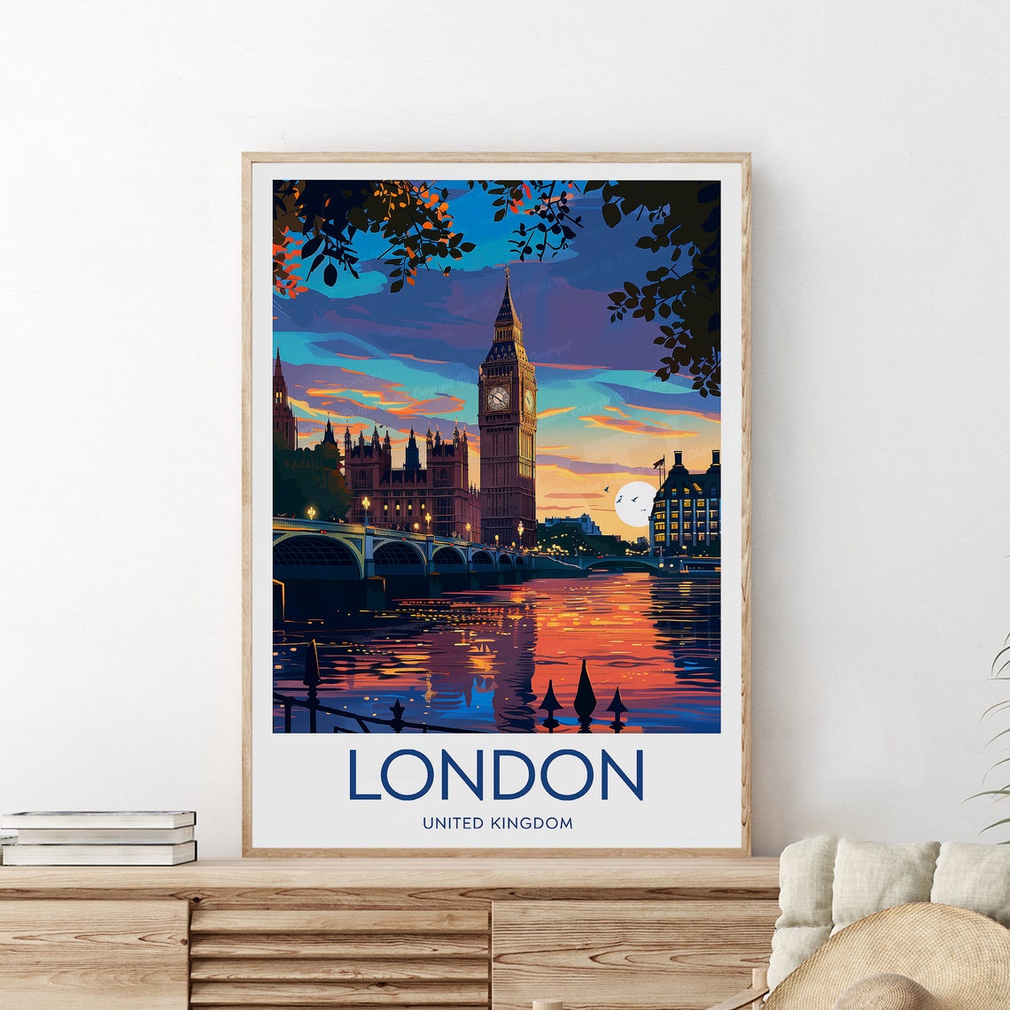 London Big Ben Sunset Over Thames Riverside Evening Scene Poster - Image 2