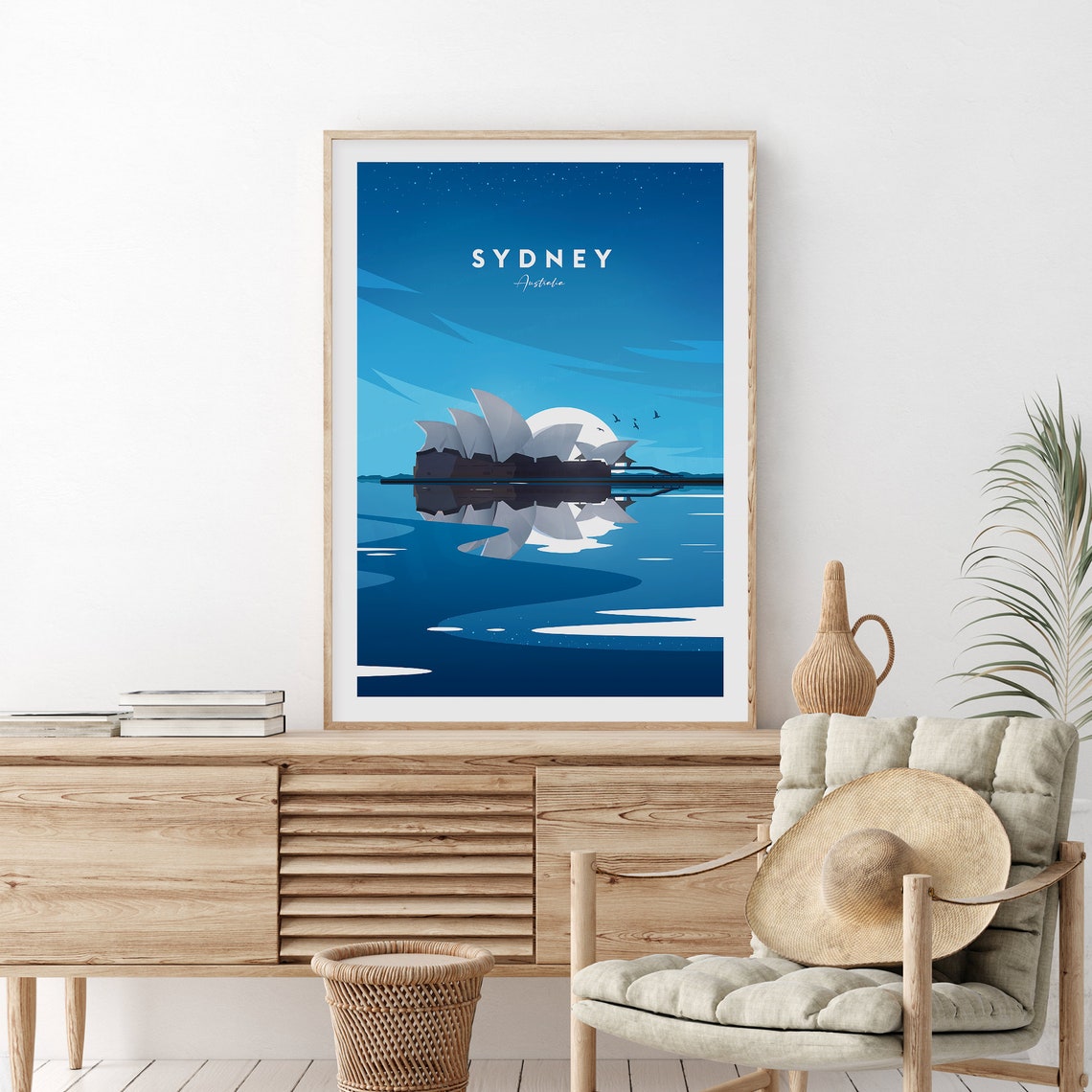 Sydney Australia Opera House Night Reflection Minimalist Poster - Image 2