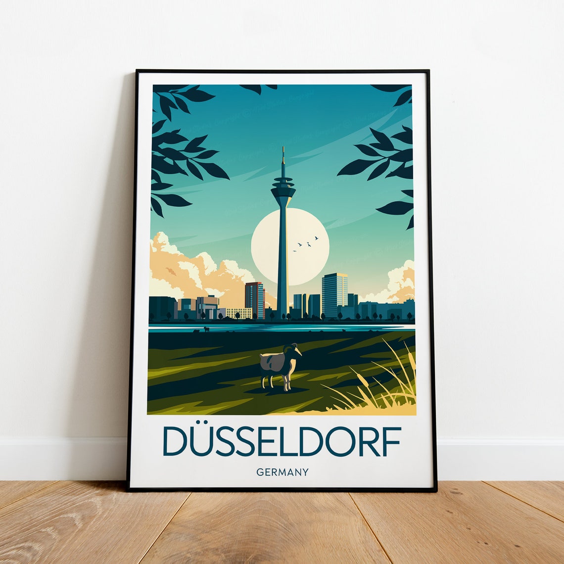 Dusseldorf Germany Rheinturm Tower Rhine Skyline Travel Poster