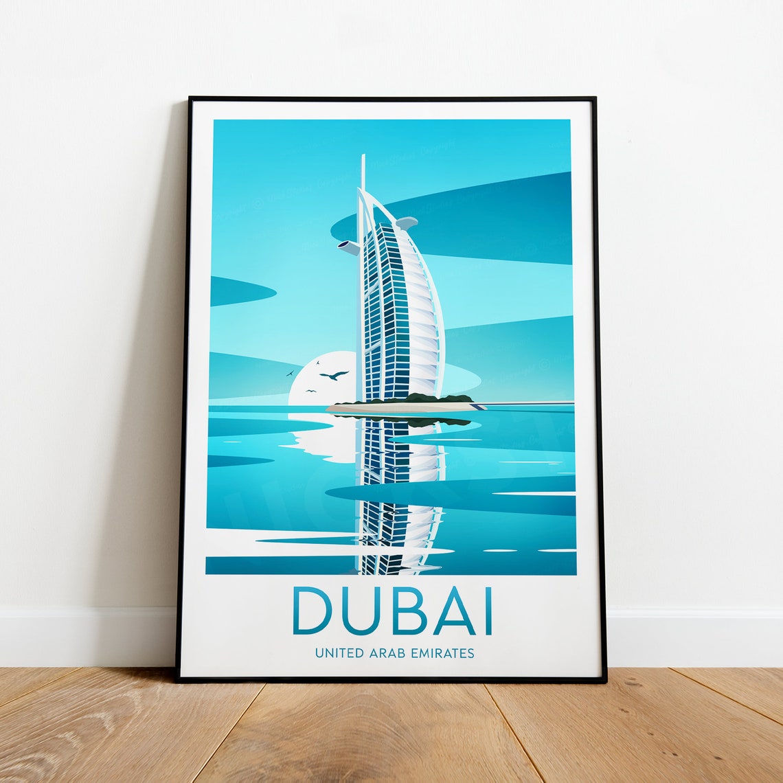 Dubai Burj Al Arab Sunrise Ocean Reflection Luxury Travel Poster
