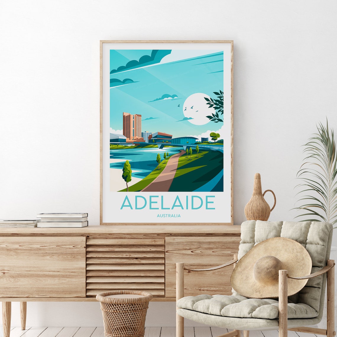 Adelaide Australia River City Skyline Turquoise Scene Poster - Image 2