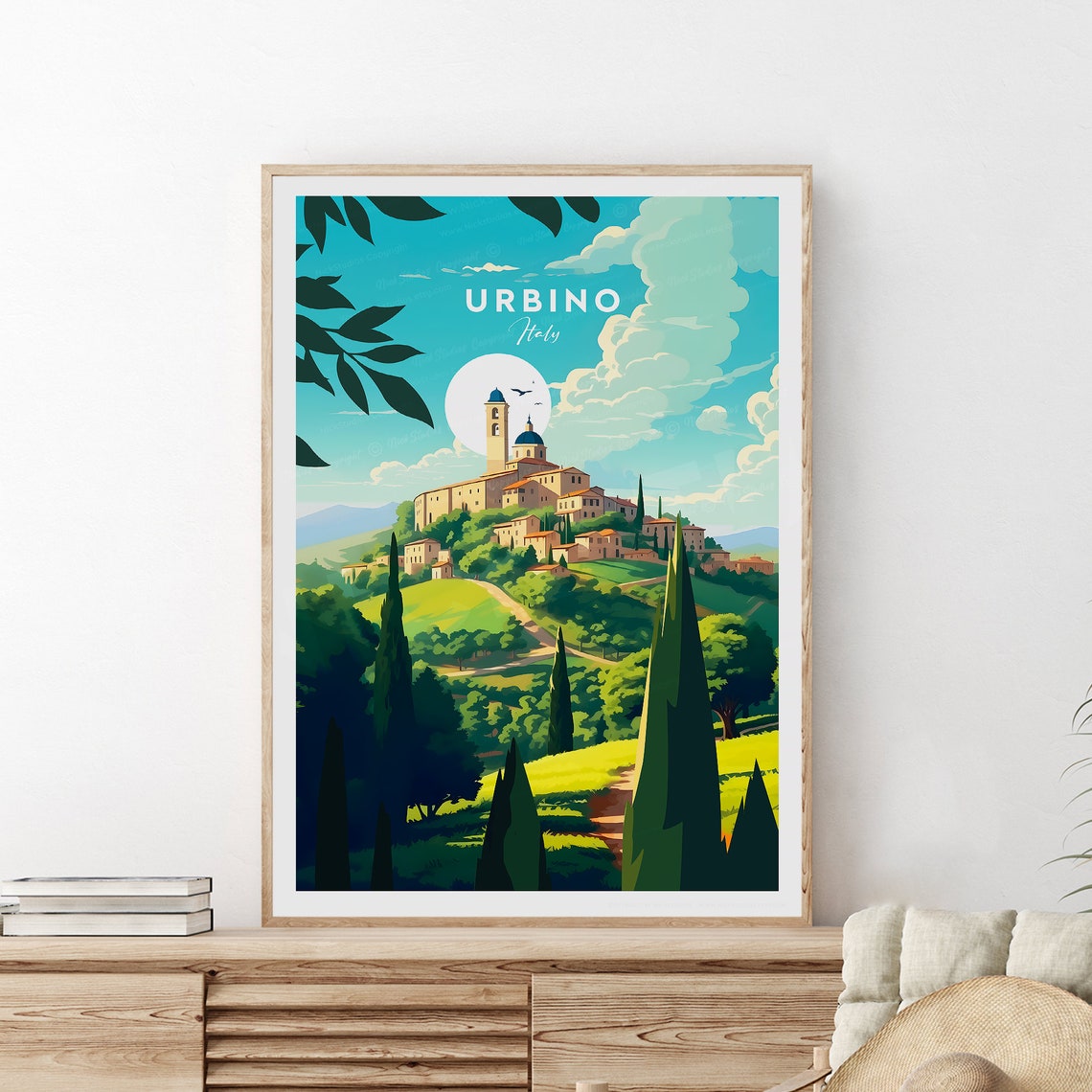 Urbino Italy Hilltop Town Cathedral Cypress Hills Travel Poster