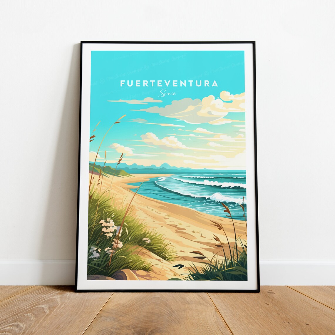Sunny Fuerteventura Spain Golden Beach Turquoise Surf Poster