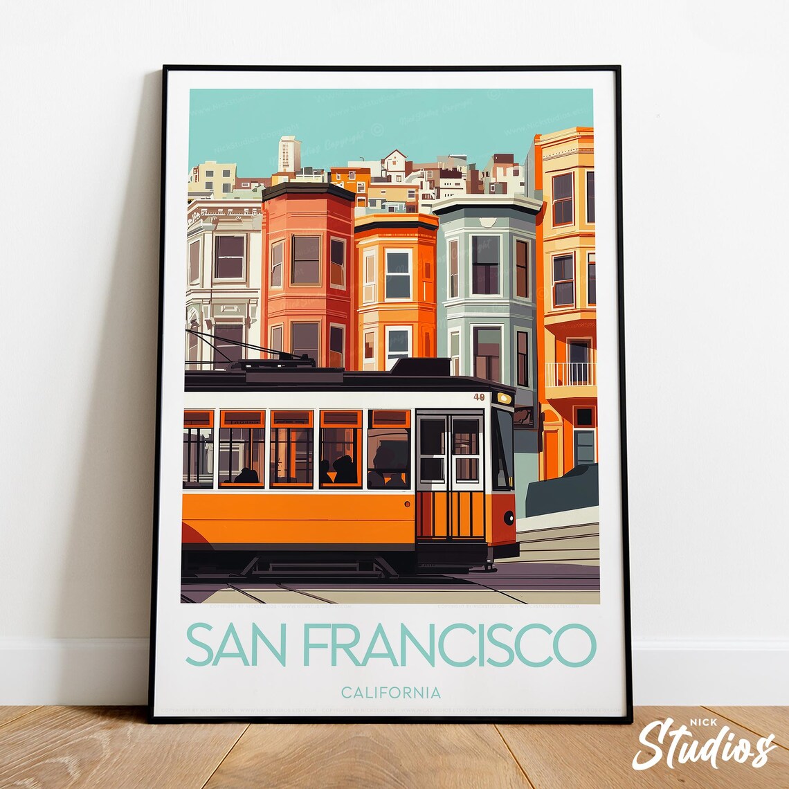 San Francisco California Streetcar Victorian Houses Travel Poster