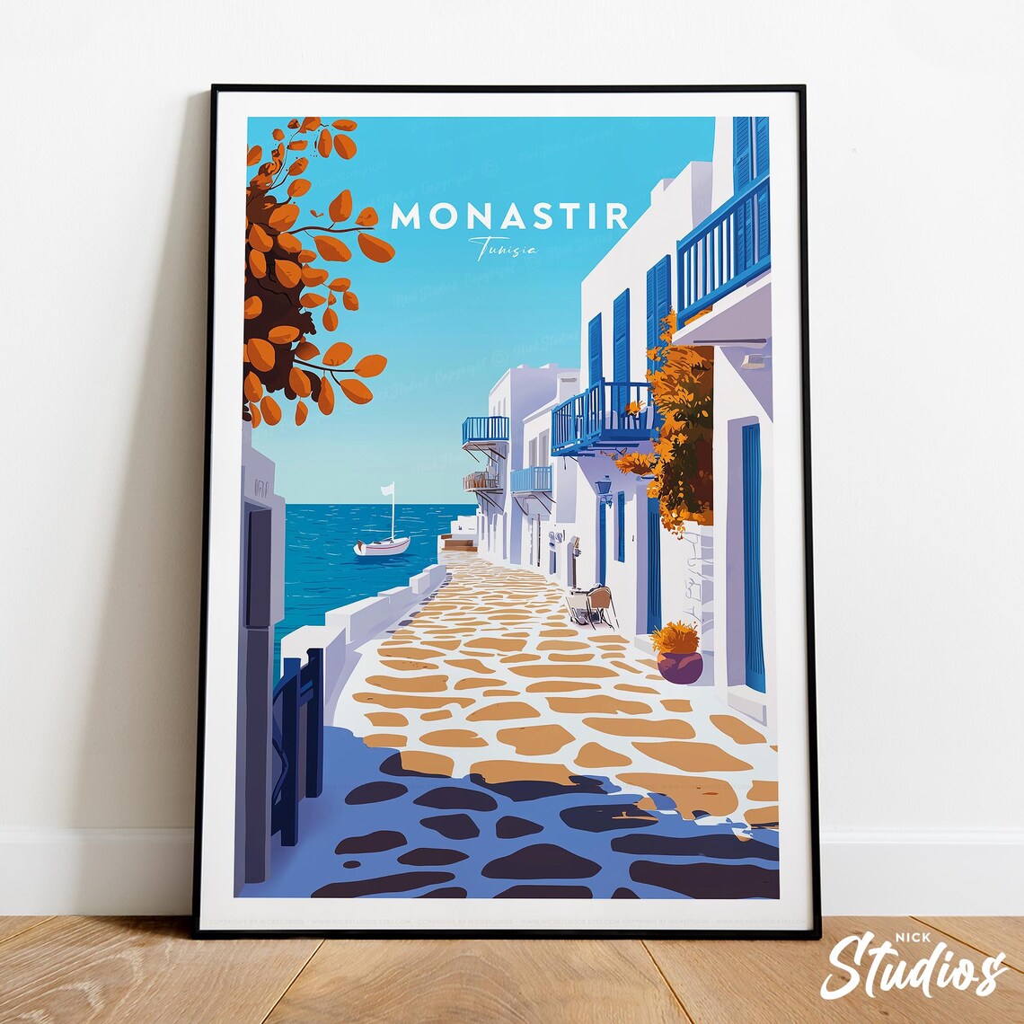 Monastir Tunisia Seaside Old Town Alley Traditional Travel Poster