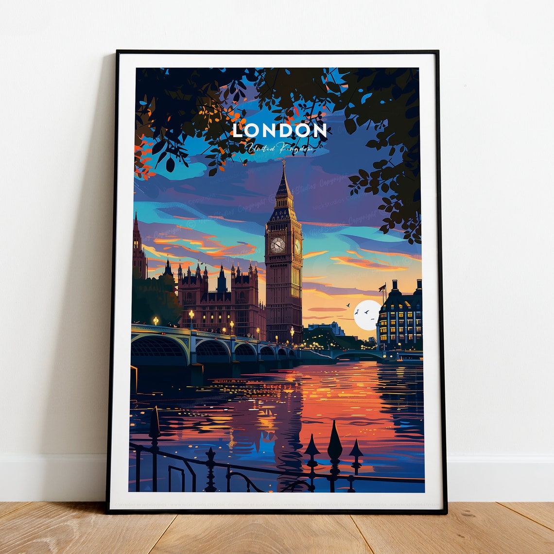 London England Big Ben Westminster Sunset River Reflections Poster