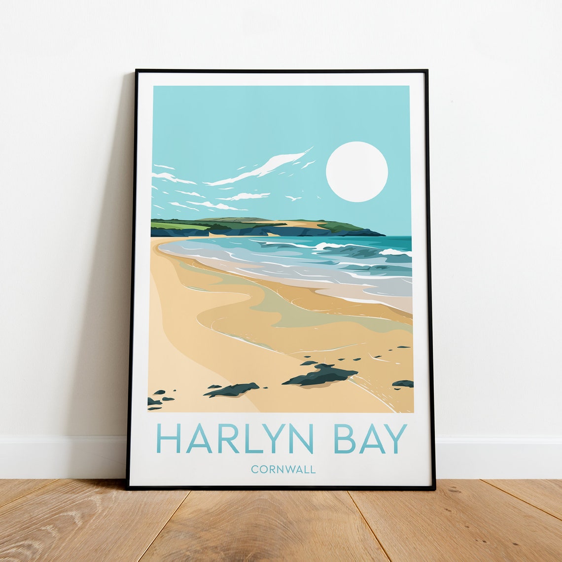 Harlyn Bay Cornwall Sandy Beach Headland Sunny Coast Surf Poster