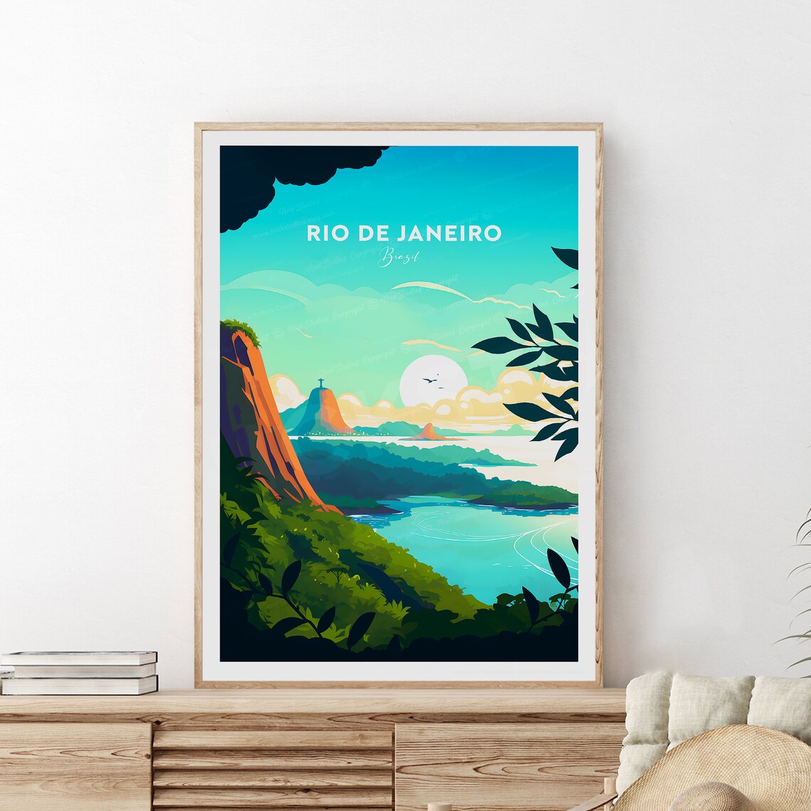 Rio de Janeiro Brazil Christ Redeemer Bay View Travel Poster