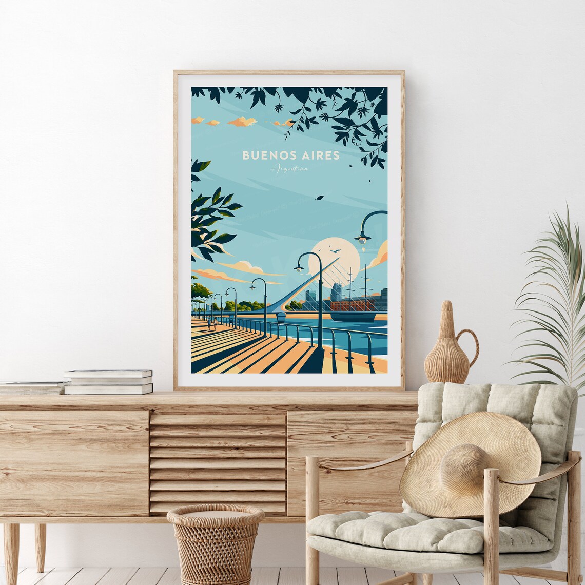 Buenos Aires Argentina Puente de la Mujer Waterfront Travel Poster