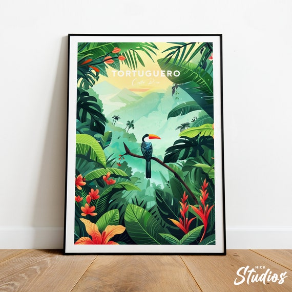 Tortuguero Traditional Travel Print Costa Rica Poster Tortuguero Poster Tortuguero Wall Art Wedding Gift Custom Text Personalised Gift