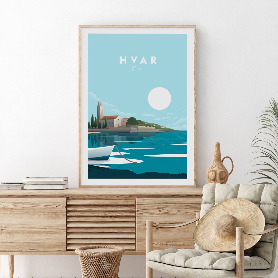 Hvar Croatia Harbor Bell Tower Boat Adriatic Sea Travel Poster - Image 2