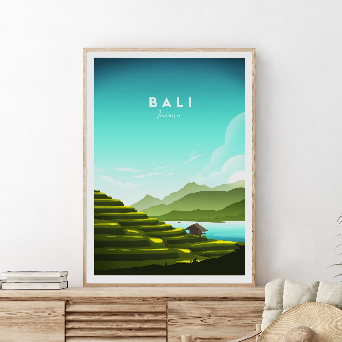 Bali Indonesia Rice Terraces Jungle Mountain Lake Travel Poster