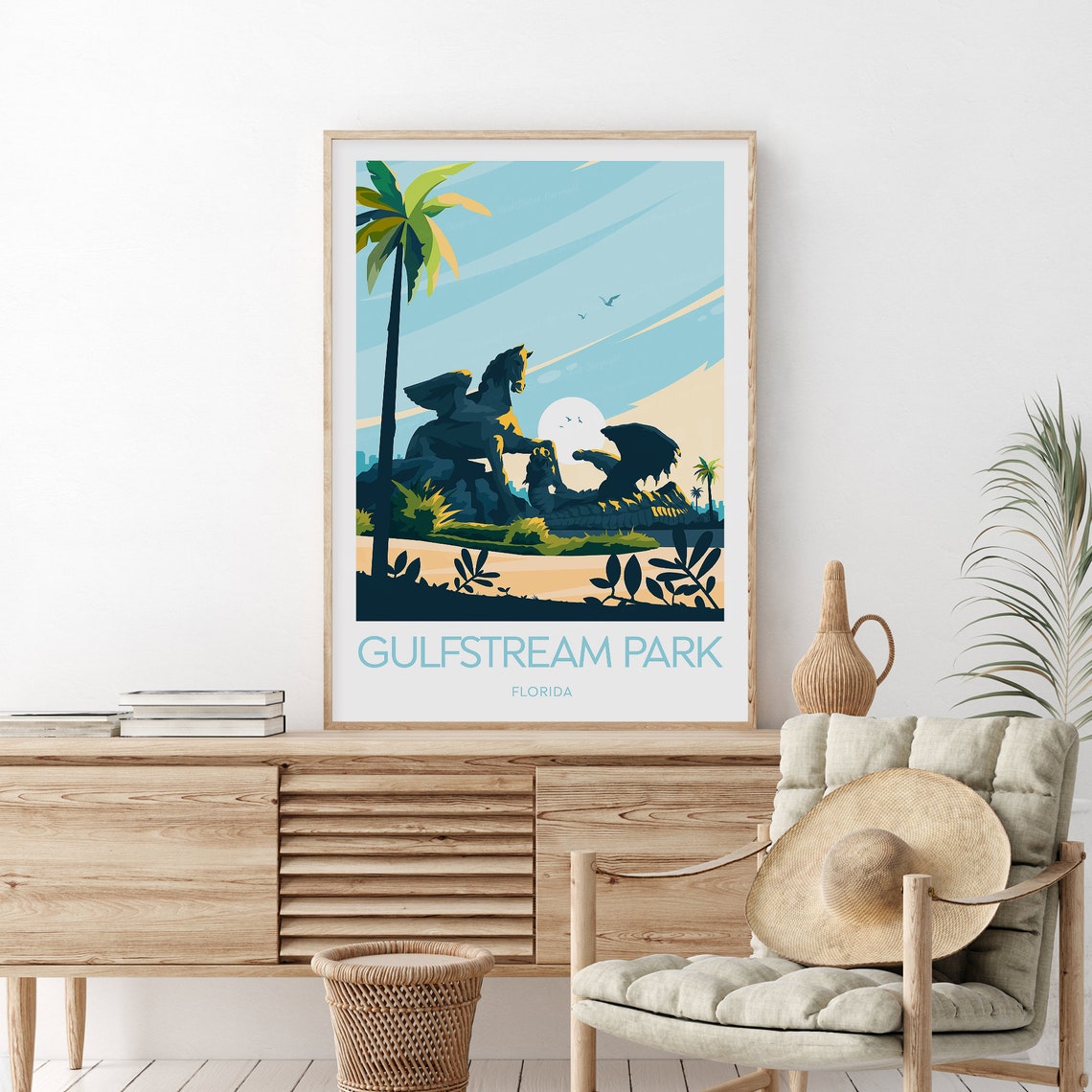 Gulfstream Park Florida Pegasus Statue Sunset Racing Travel Poster