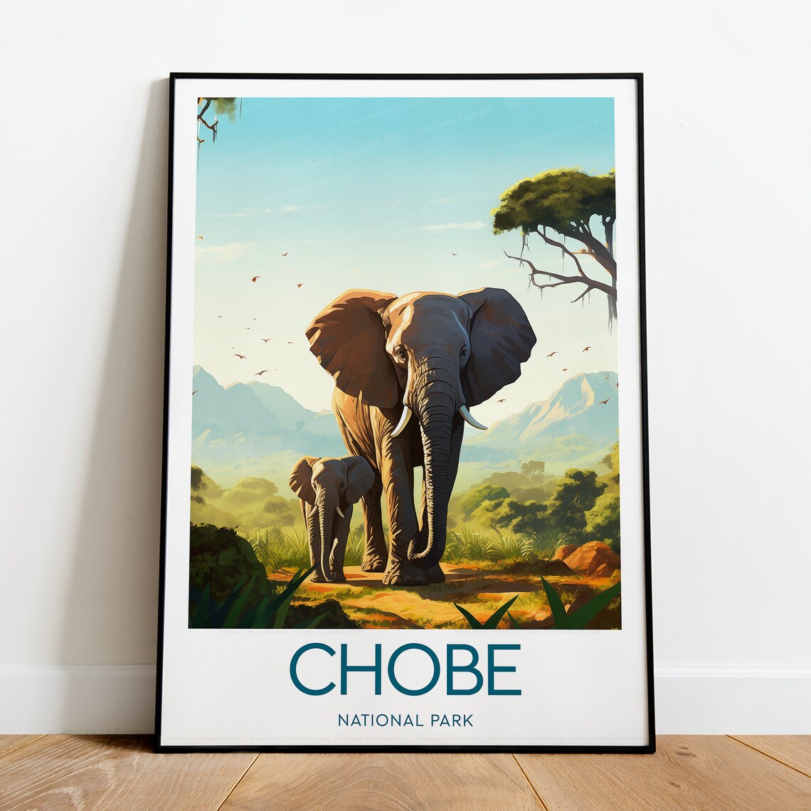 Chobe National Park Botswana Elephant Calf Savanna Safari Poster