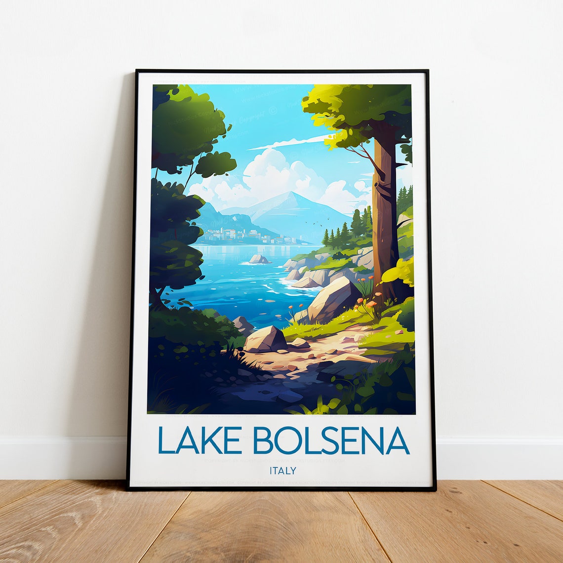Lake Bolsena Italy Scenic Lakeside Trail Mountain View Poster