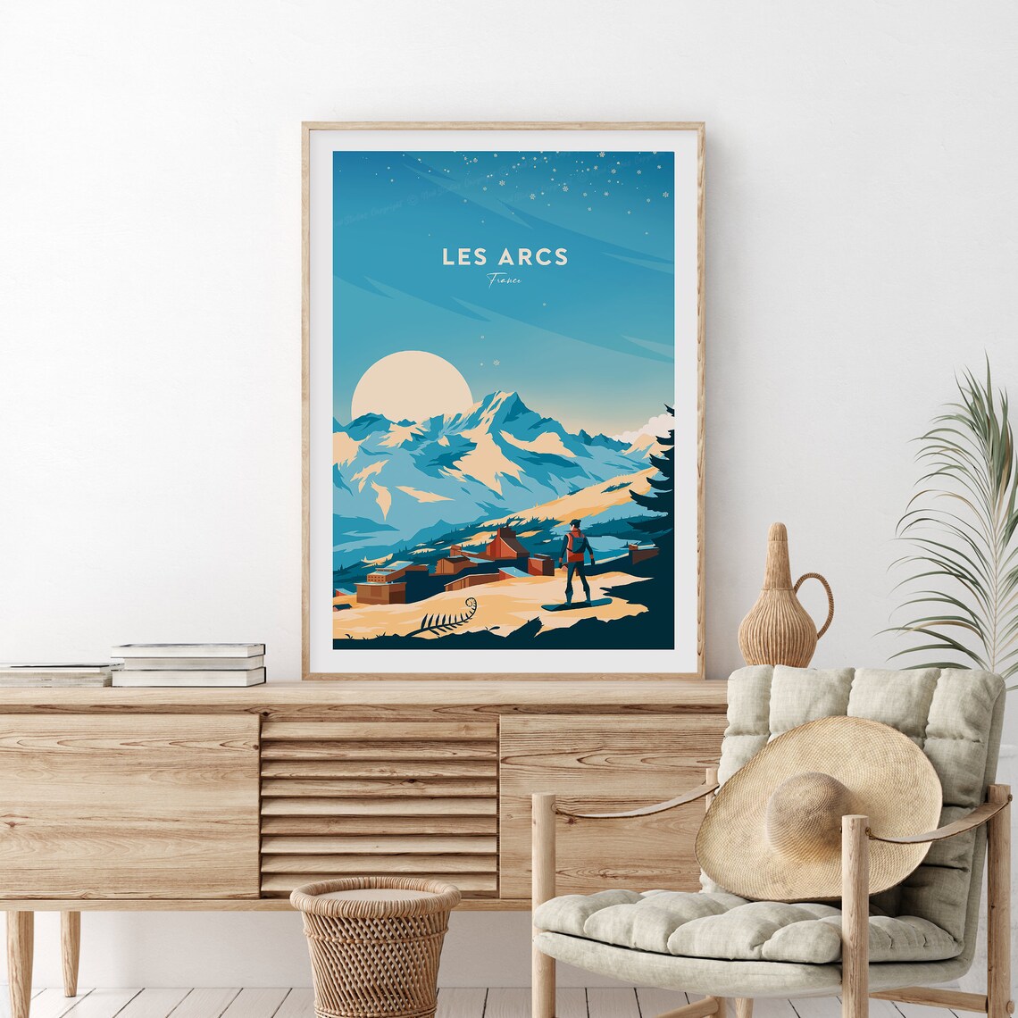 Les Arcs France Snowboarder Chalet Village Snowy Peaks Poster - Image 2