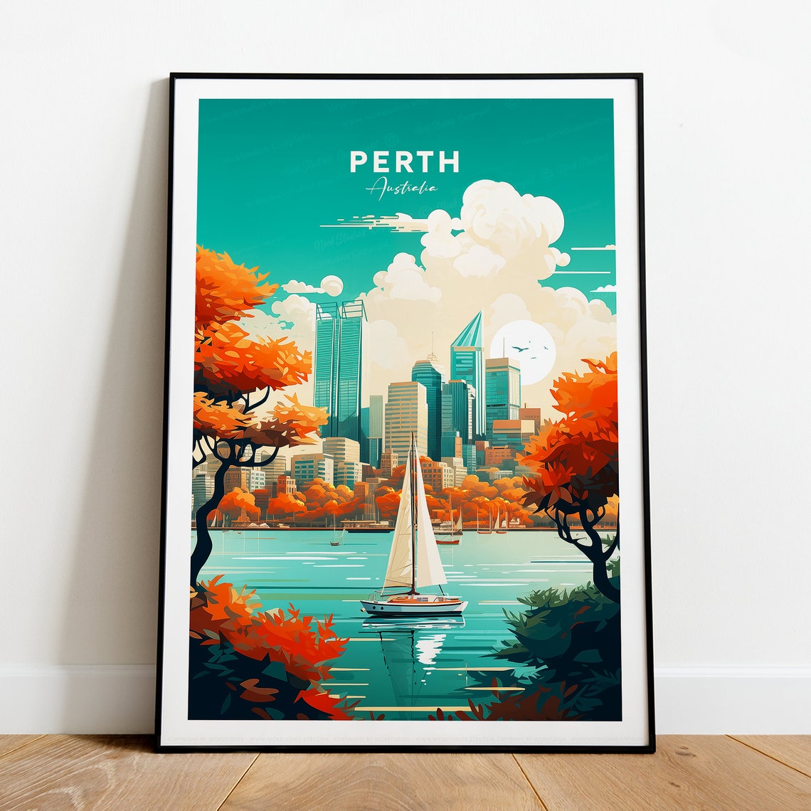 Perth City Skyline across the Swan River at Golden Hour Poster