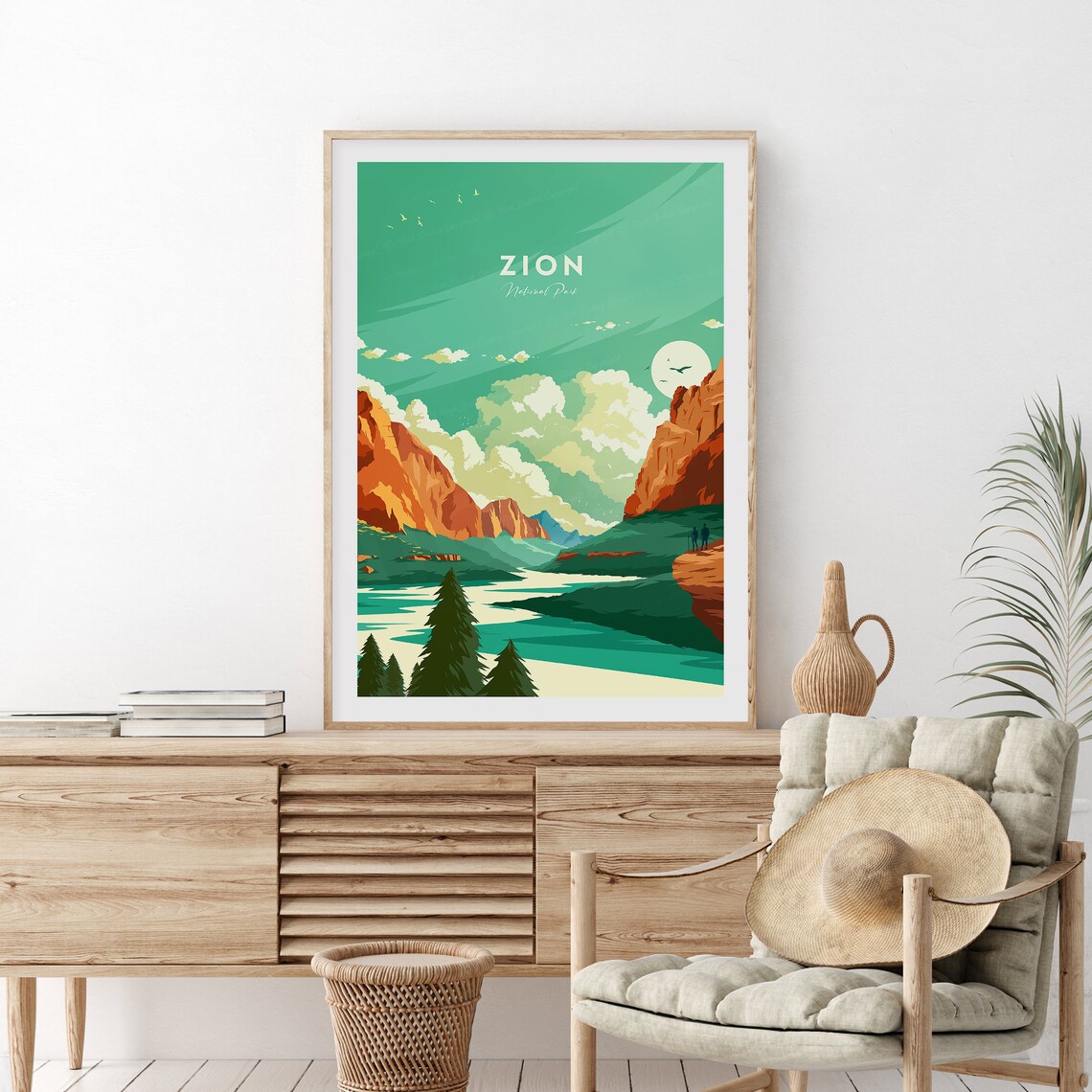 Zion National Park Red Rock Canyon Overlook Hikers Travel Poster - Image 2