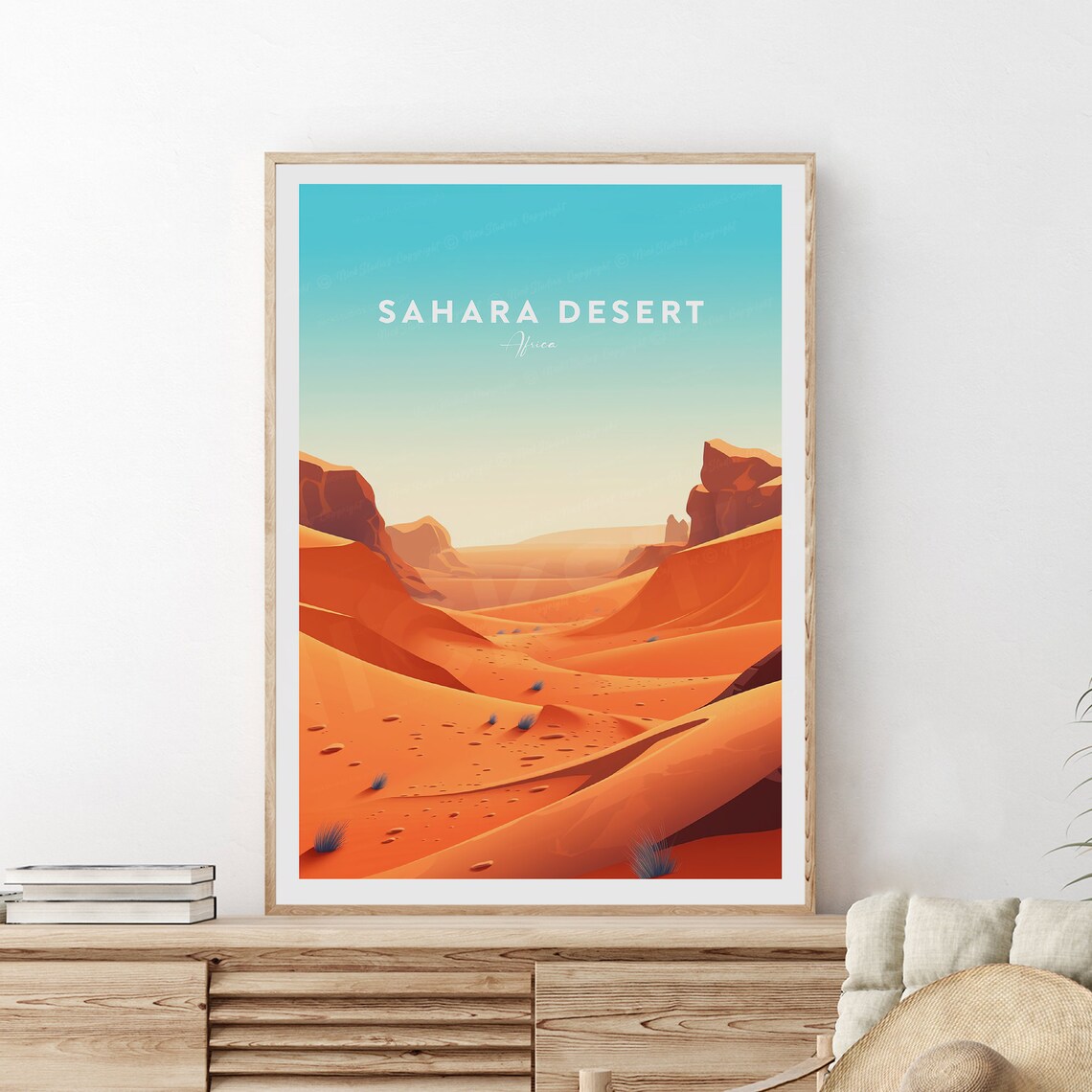 Sahara Desert Africa Golden Sand Dunes Illustrated Travel Poster