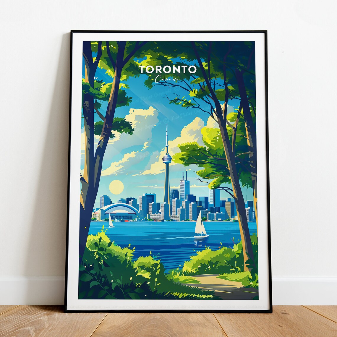 Toronto Canada CN Tower Skyline Sailboat Vintage Travel Poster - Image 2