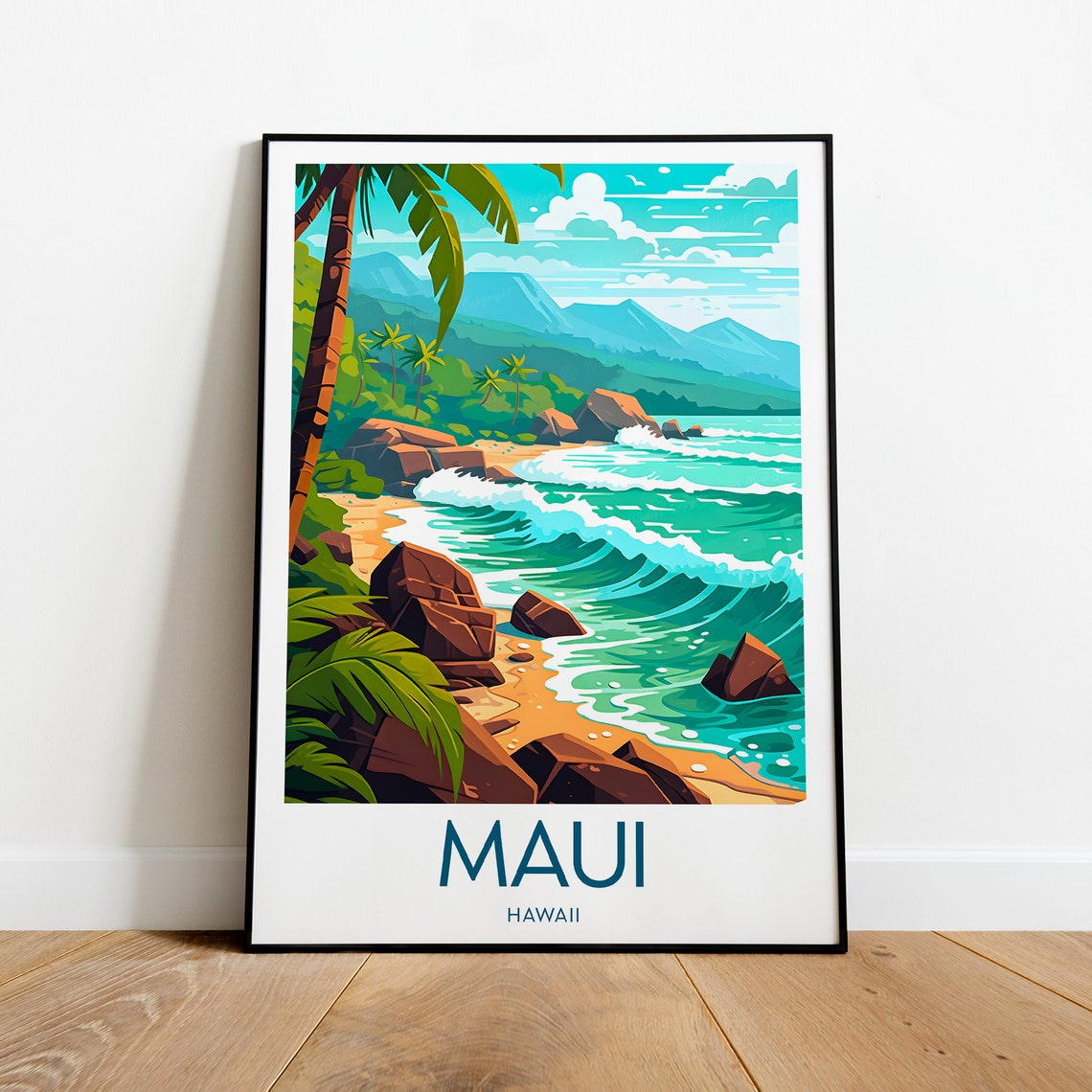 Maui Hawaii Tropical Beach Palm Trees And Turquoise Surf Poster