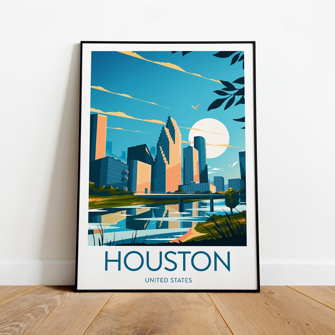 Houston Texas Skyline Across The Water Golden Hour City Poster - Image 2