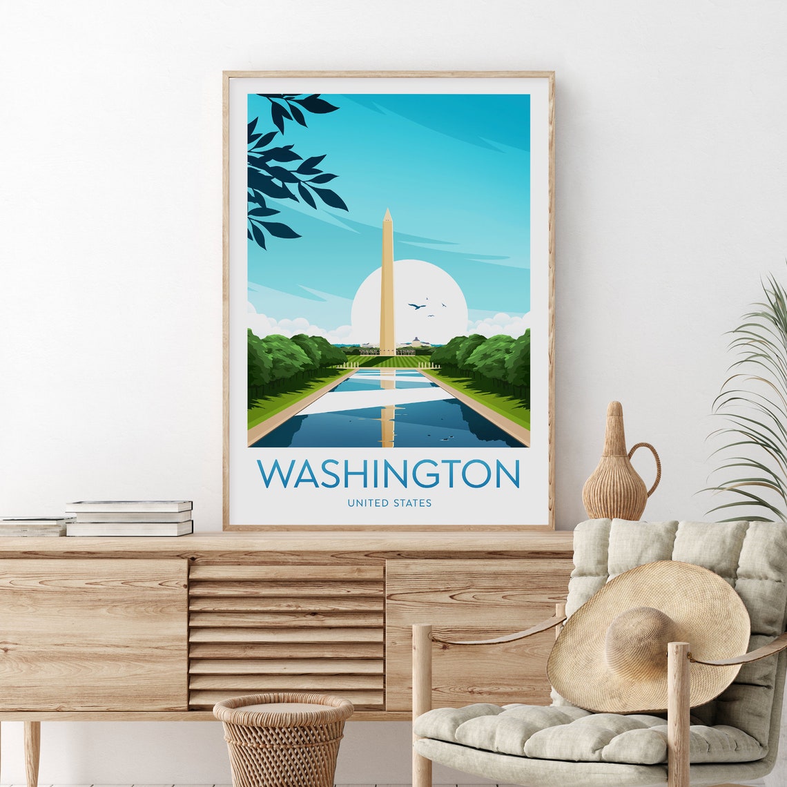 Washington DC Monument Reflecting Pool Sunrise Travel Poster