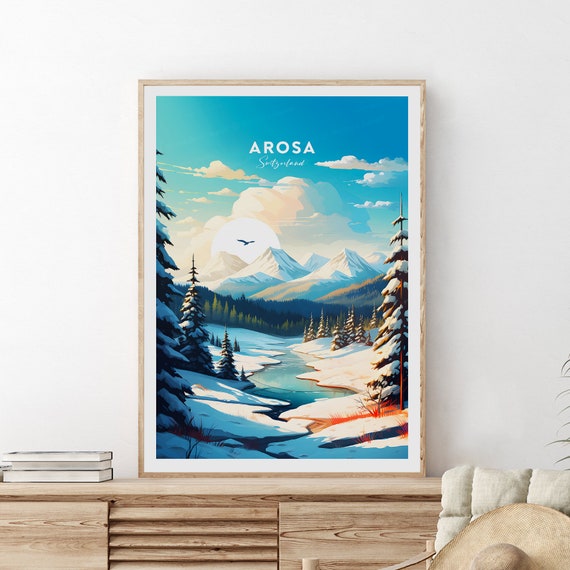 Arosa Traditional Travel Print Switzerland Arosa Poster Ski Poster Ski Resort Print Schanfigg Valley Ski Wedding Gift