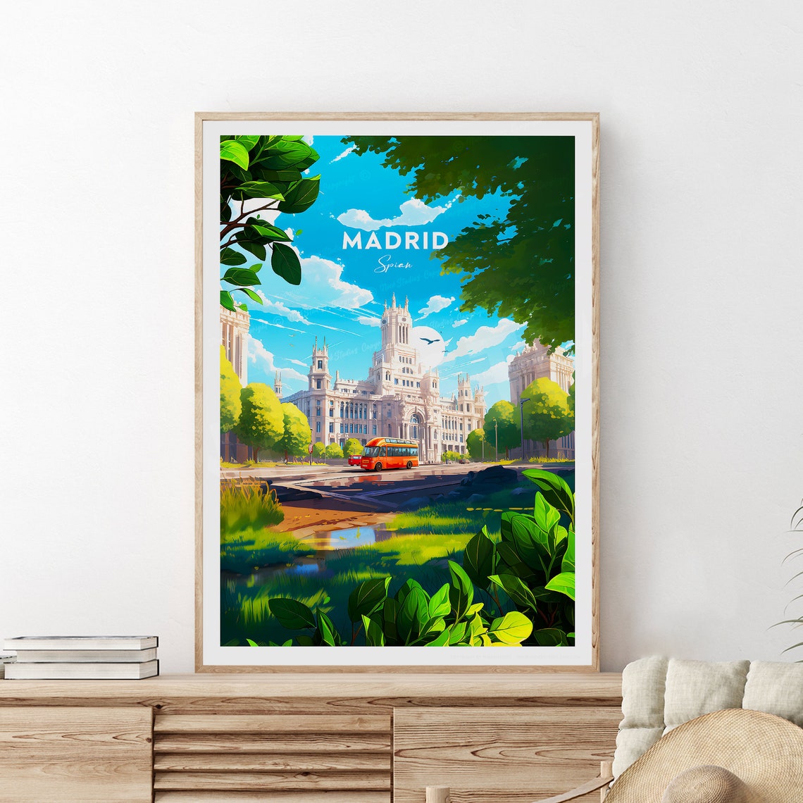Madrid Spain Cibeles Palace Grand Boulevard Cityscape Travel Poster - Image 2