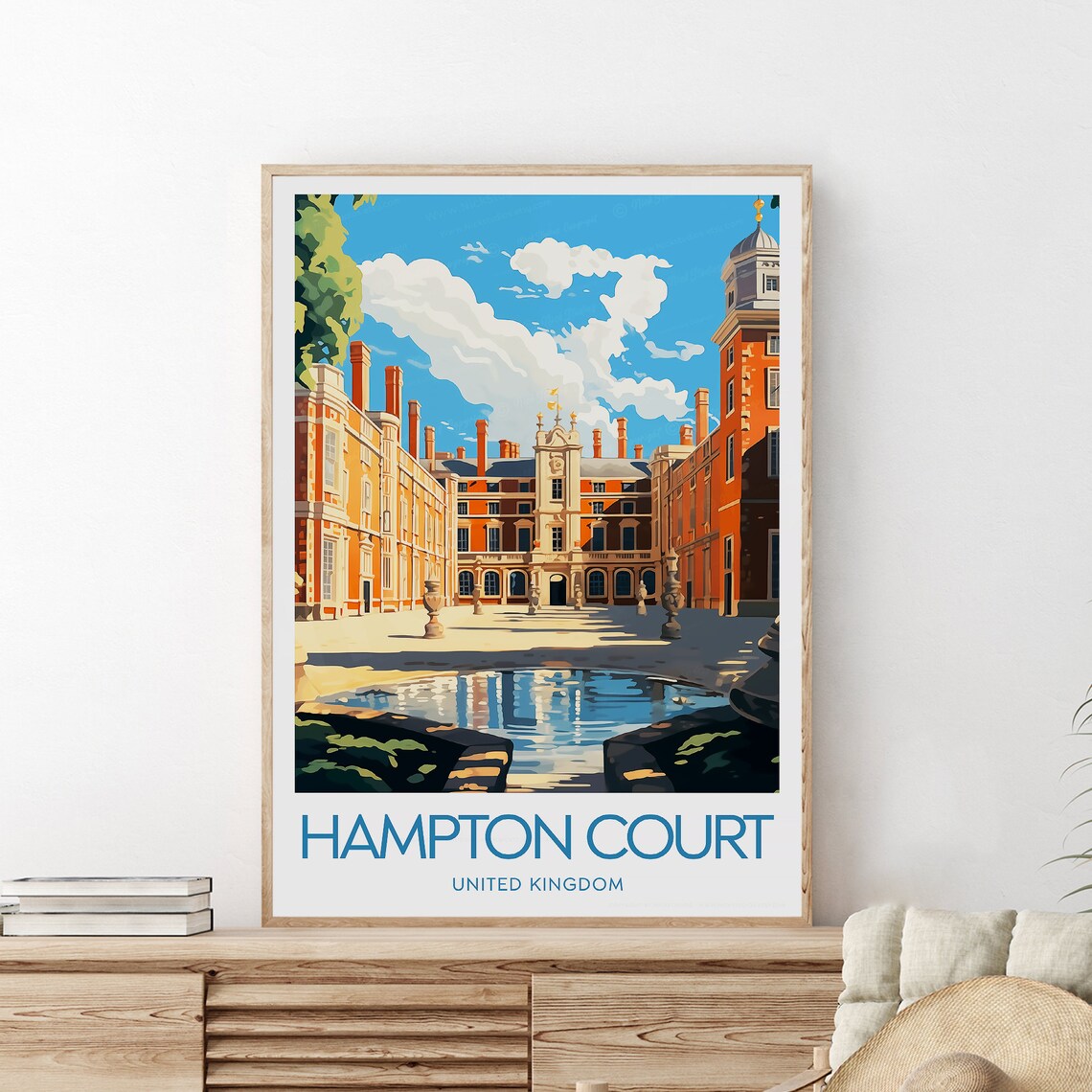Hampton Court Palace United Kingdom Historic Courtyard Travel Poster